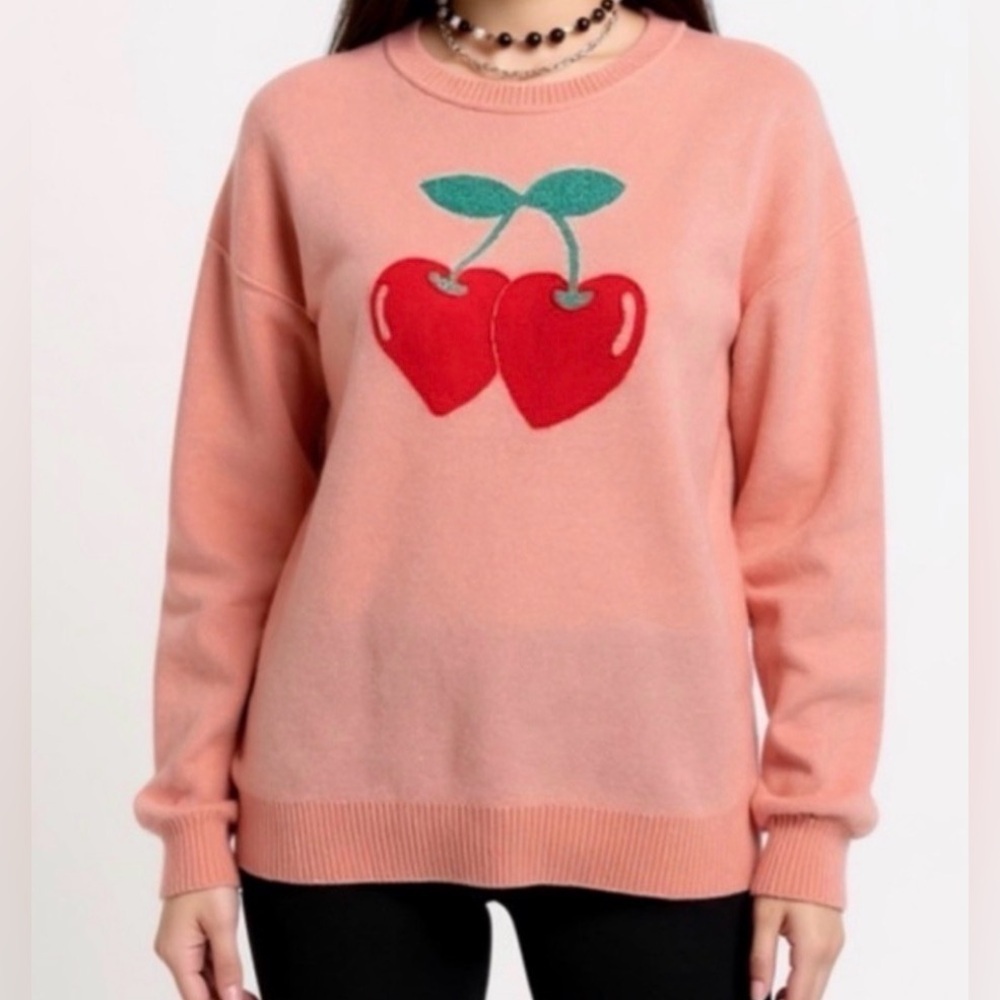 NWT Pink Rose crewneck sweater with cherry design